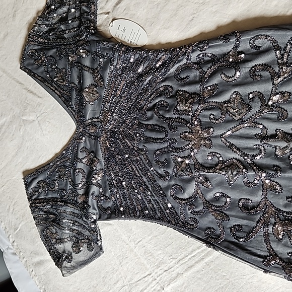 Gray silver 1920s beaded sequins cocktail mini dress size medium 6-8 - Picture 9 of 14